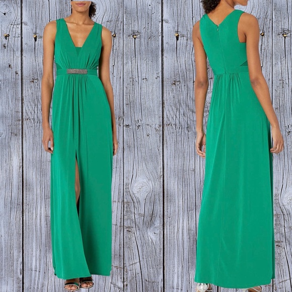Halston Heritage Dresses & Skirts - Halston Heritage Green V-Neck Maxi Dress with Embellished Waist
